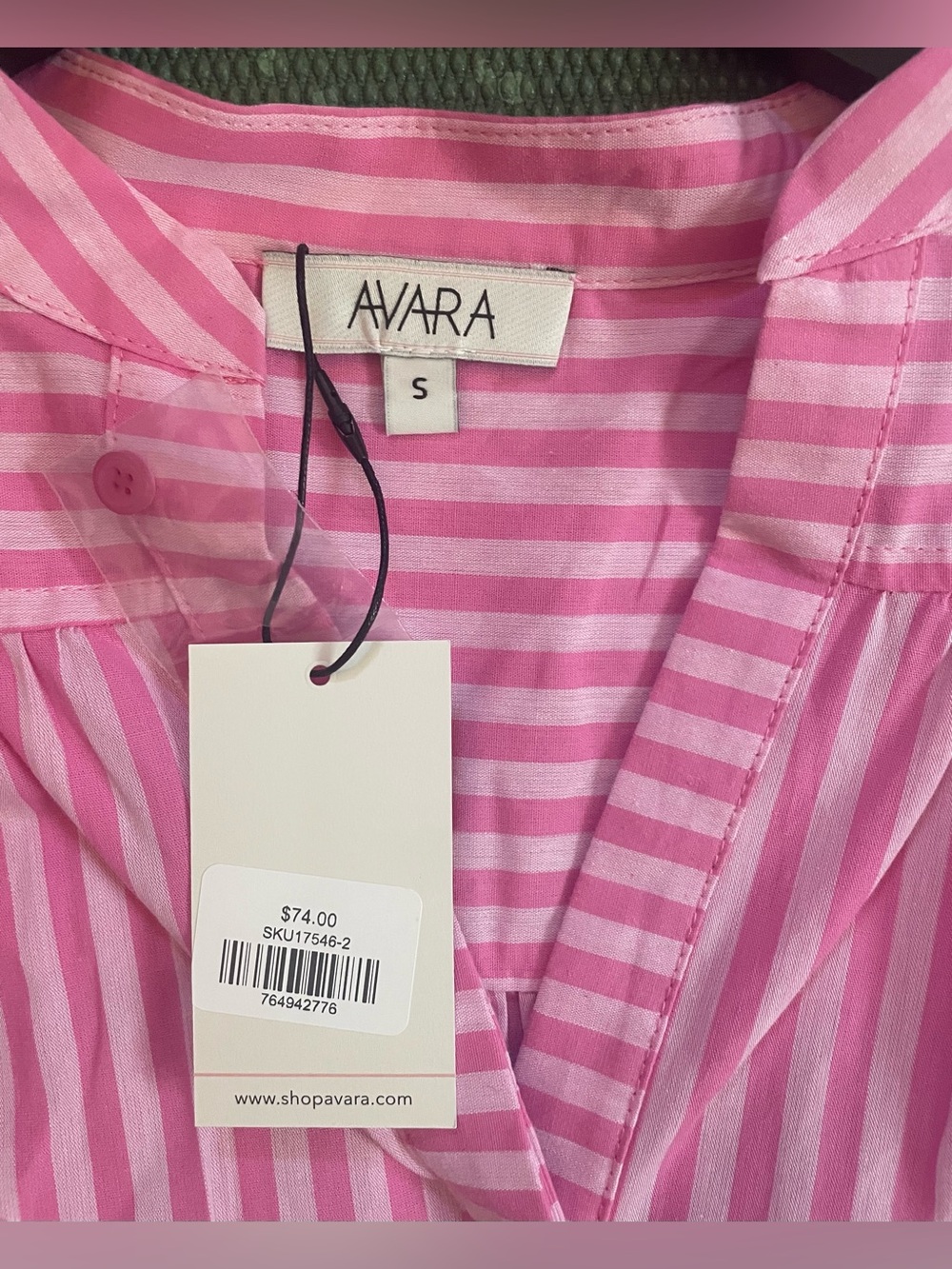 AVARA Melody Pink Striped Short Sleeve Top Small NEW w. tags - Picture 4 of 7